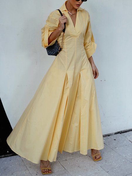 

Vacation Plain V Neck Maxi Dress, Yellow, Maxi Dresses