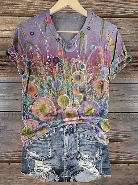 

Regular Fit Cotton Floral Casual T-Shirt, Purple, T-shirts