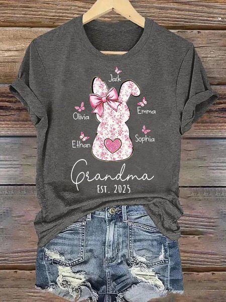 Casual Animal Crew Neck Short Sleeve T-shirt, Deep gray, T-shirts