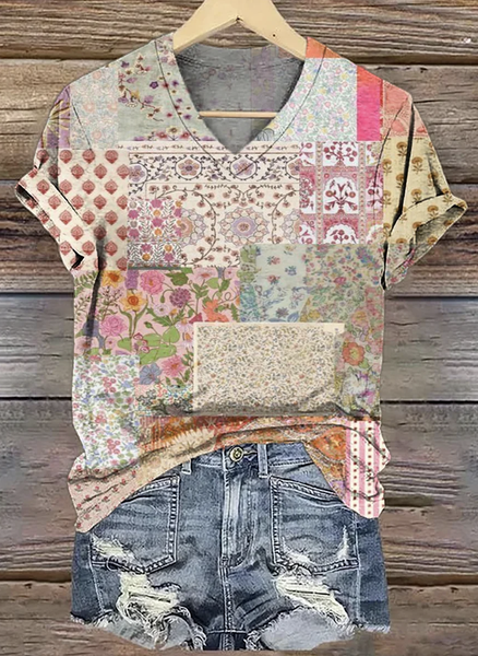 

Casual Crew Neck Floral T-Shirt, Pink, T-shirts