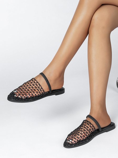 Vacation Summer Espadrille Flats, Black, Sandals