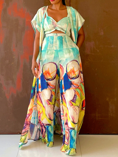 

Vacation Raglan Sleeves Random Print Kimono, As picture, Kimonos