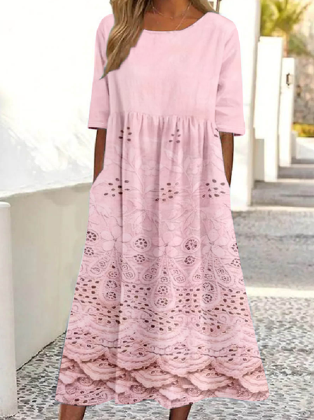 

Women's Gradient Pattern Half Sleeve Summer Dress Crew Neck Daily Vintage Maxi Shirt Dress A-Line Dress, Pink, Dresses