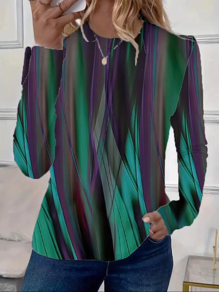 

Women's Long Sleeve T-shirt Spring/Fall As Picture Abstract Printing Jersey Crew Neck Daily Going Out Casual Top, Long sleeves