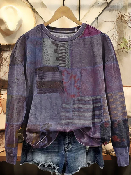

Women's vintage floral patchwork art print sweatshirt, Purple, Hoodies&Sweatshirts