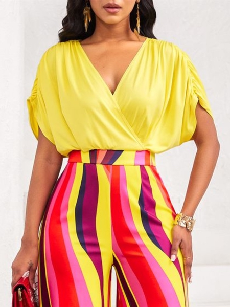 

Satin Vacation Plain Blouse_, Yellow, Blouses and Shirts