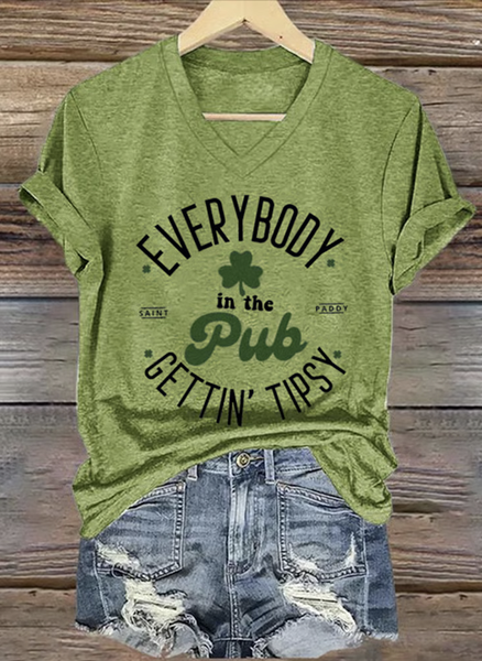 

Casual Crew Neck Text Letters T-Shirt, Green, T-shirts