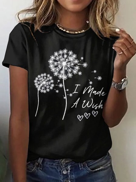 

Casual Floral Crew Neck Short Sleeve T-shirt, Black, T-shirts