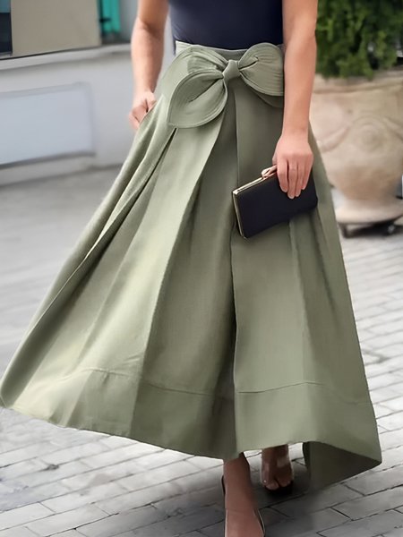 

Elegant Bow Loosen Plain Maxi Skirt, Army green, Skirts