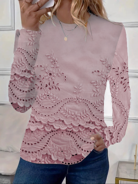 

Women's Long Sleeve T-shirt Spring/Fall Pink Floral Printing Jersey Crew Neck Daily Going Out Casual Top, Long sleeves