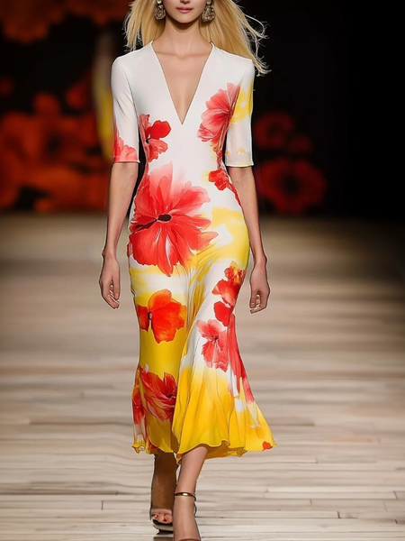 

Elegant Floral Printing Maxi Dress, As picture, Maxi Dresses