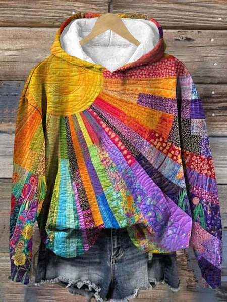 Women's Spring Floral Casual Print Crew Neck Long Sleeve Hoodie, As picture, Hoodies&Sweatshirts