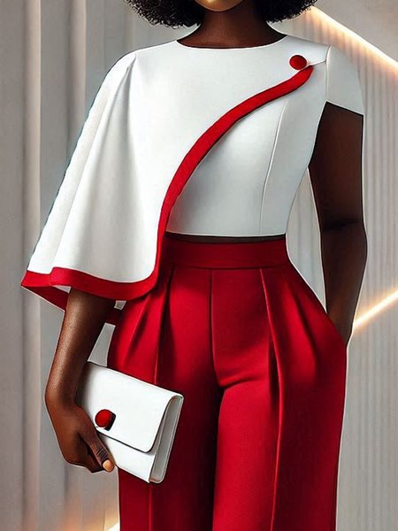 

Urban Color Block Asymmetric Crew Neck Raglan Sleeve Blouse, White, Blouses and Shirts