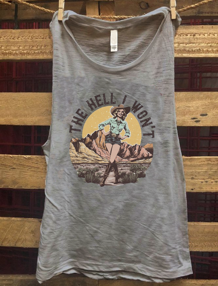 

Wild West Cowgirl Casual Cotton Vest, Light gray, Tanks & Camis