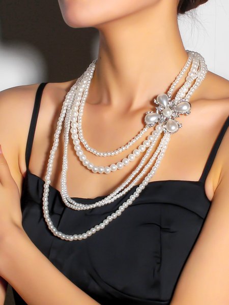 Elegant Plain Layer Sets, White, Necklaces