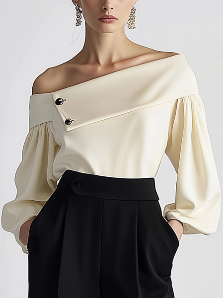 

Urban Asymmetric Off Shoulder Sleeve Blouse, As picture, Blouses and Shirts