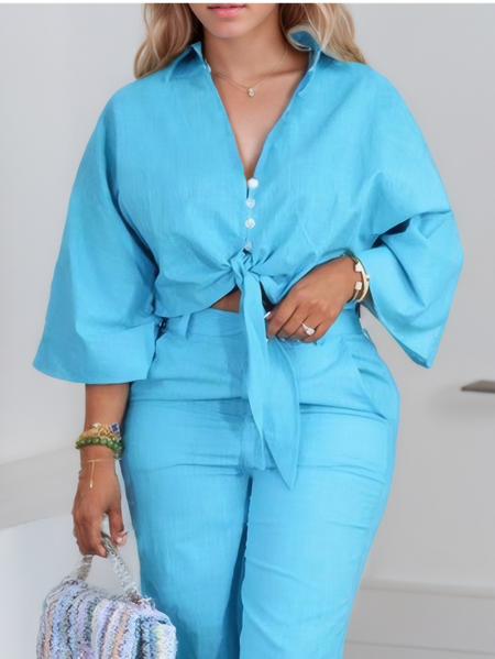 

Linen Casual Plain Buttoned Shirt, Blue, Blouses and Shirts