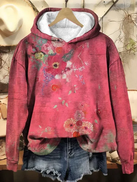 Casual Hoodie Floral Hoodie Printing, As picture, Hoodies & Sweatshirts