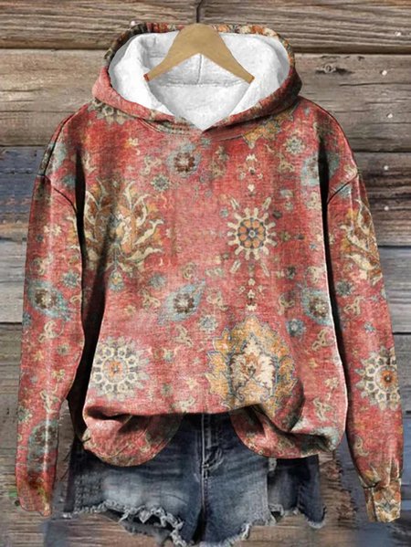 

Women's Ethnic Geometry Spring/Fall Long Sleeve Casual Daily Hoodie, Red, Sweatshirts & Hoodies