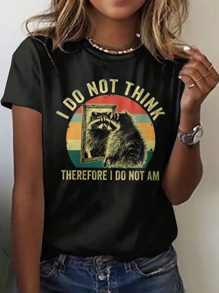 

Casual Animal Crew Neck Short Sleeve T-shirt, Black, T-shirts