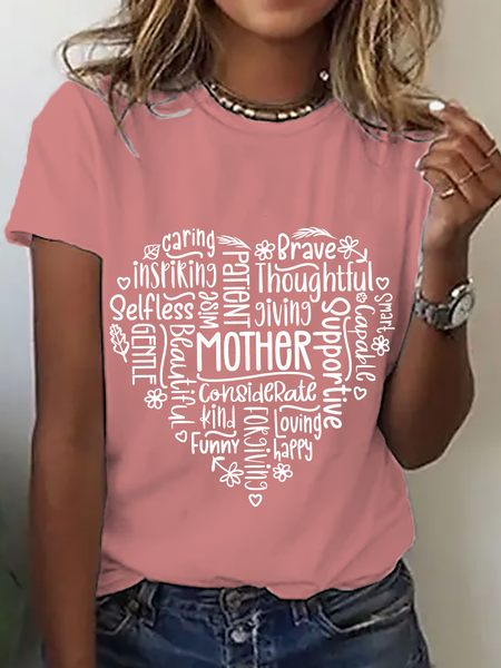 

Casual Text Letters Crew Neck Short Sleeve T-shirt, Orange pink, T-shirts