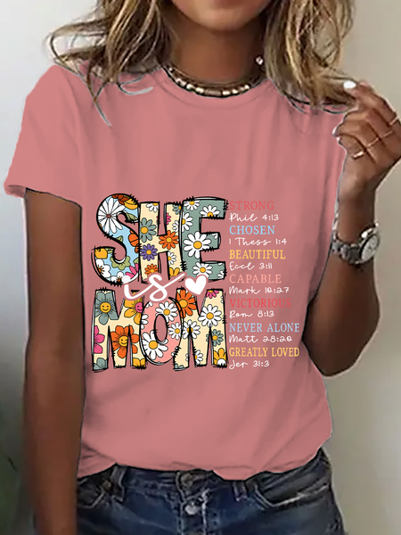 

Casual Text Letters Crew Neck Short Sleeve T-shirt, Orange pink, T-shirts