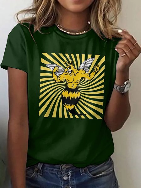 

Casual Geometric Crew Neck Short Sleeve T-shirt, Green, T-shirts