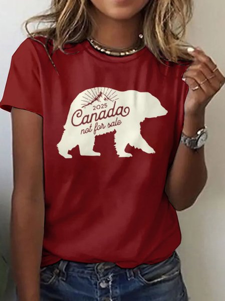 

Casual Animal Crew Neck Short Sleeve T-shirt, Red, T-shirts