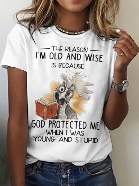 

Casual Floral Crew Neck Short Sleeve T-shirt, White, T-shirts