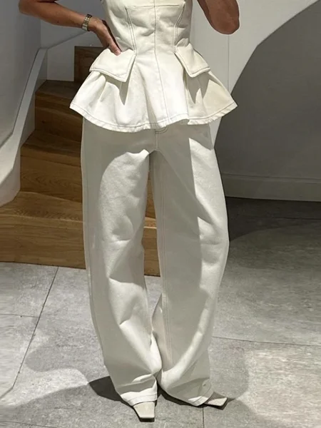 

Plain Casual Denim Jeans, White, Jeans