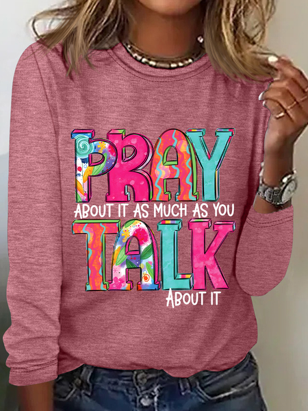 Pray About It Casual Long Sleeve Shirt, Watermelon, Long sleeves