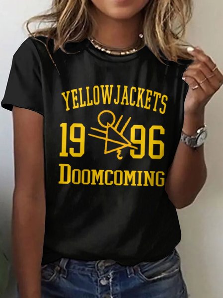 

Casual Text Letters Crew Neck Short Sleeve T-shirt, Black, T-shirts