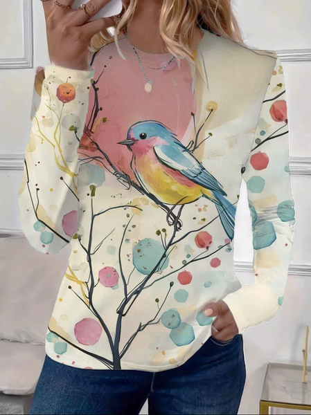 

Women's Floral Long Sleeve Tee T-shirt Crew Neck Printing Casual Spring/Fall Graphic Tee Top, As picture, T-Shirts