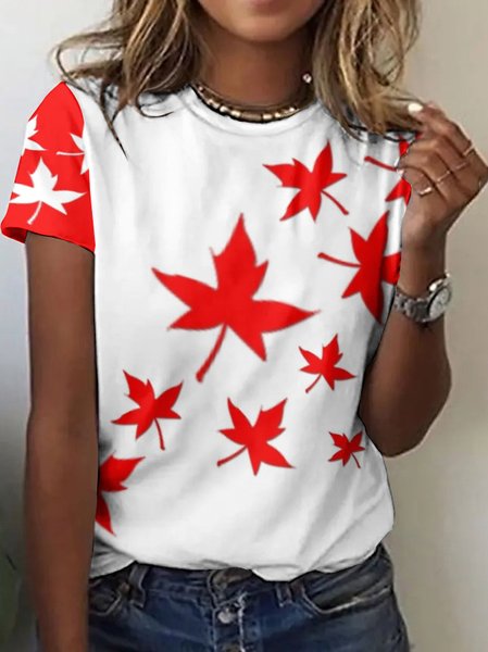 

Casual Floral Crew Neck Short Sleeve T-shirt, White, T-shirts