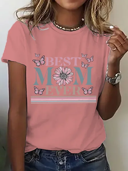 

Happy Mother's Day Best Mom Ever Cotton T-Shirt, Orange pink, T-shirts