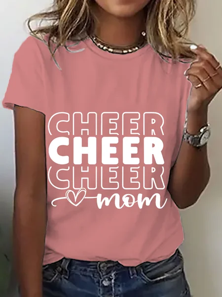 

Cheer Mom My Heart Is On That Mat Cheer Cotton T-Shirt, Orange pink, T-shirts