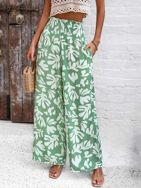 

Women's Floral Long Pant Casual Spring/Fall Trousers, Green, Pants