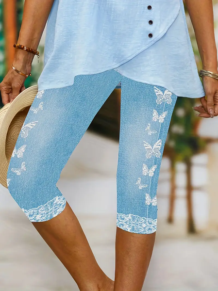 

Cotton-Blend Tight Simple Butterfly Leggings, As picture, Leggings