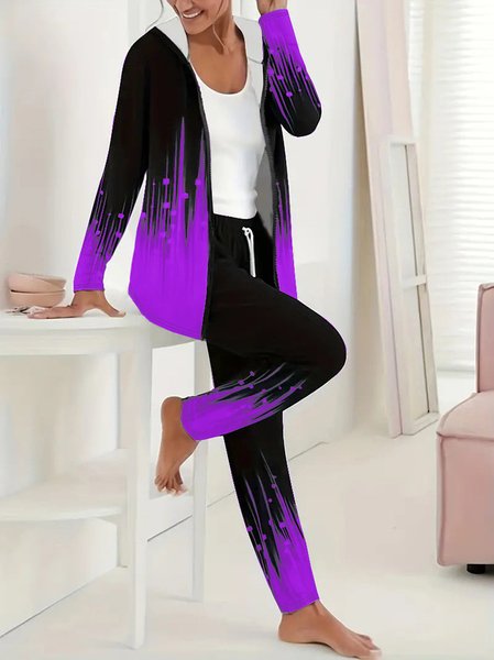 

Women Geometric Hoodie Long Sleeve Comfy Casual Top With Pants Two-Piece Set, Purple, Sets