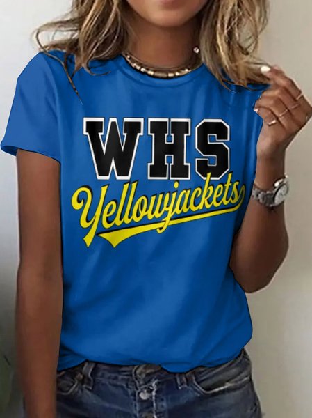 

Casual Text Letters Crew Neck Short Sleeve T-shirt, Blue, T-shirts