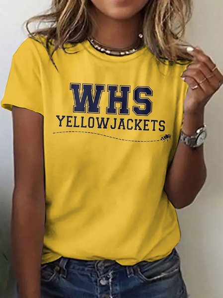 

Casual Text Letters Crew Neck Short Sleeve T-shirt, Yellow, T-shirts