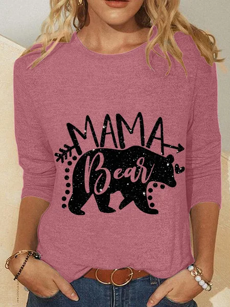 

Mama Bear Mothers Day Casual Long Sleeve Shirt, Watermelon, Long sleeves