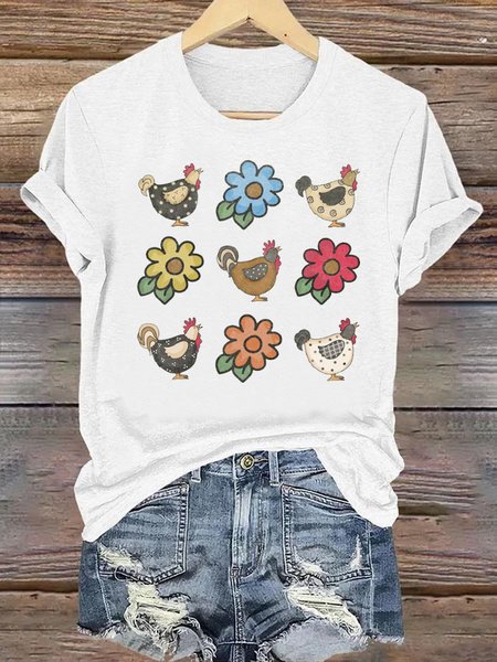 

Casual Animal Crew Neck Short Sleeve T-shirt, White, T-shirts