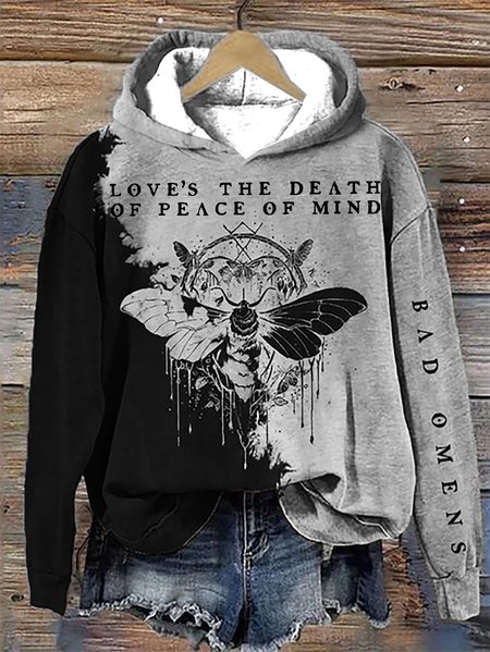 

Rock band style moth contrasting tie dye hoodie, Gray, Hoodies&Sweatshirts