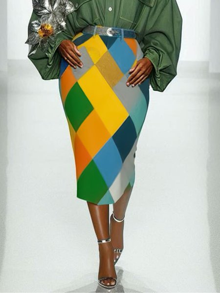 

Urban Printing Geometric Midi Skirt No Belt, As picture, Skirts