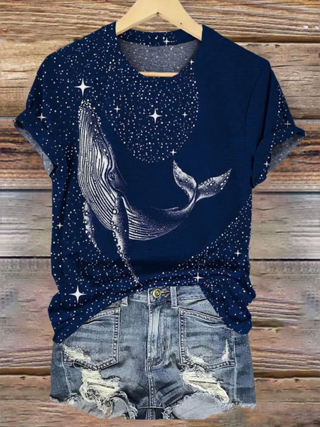 

Women's Whale Starry Sky Art Print Short Sleeve T-Shirt, As picture, T-shirts