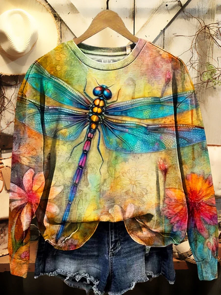 

Dragonfly floral crew-neck sweatshirt, Yellow, Hoodies&Sweatshirts