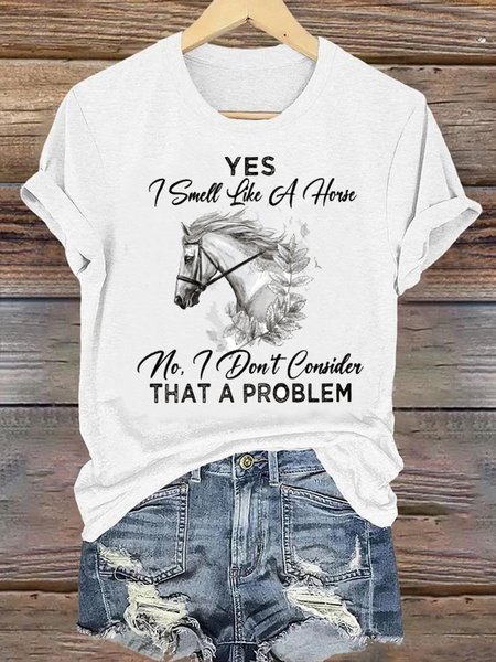 

Casual Animal Crew Neck Short Sleeve T-shirt, White, T-shirts