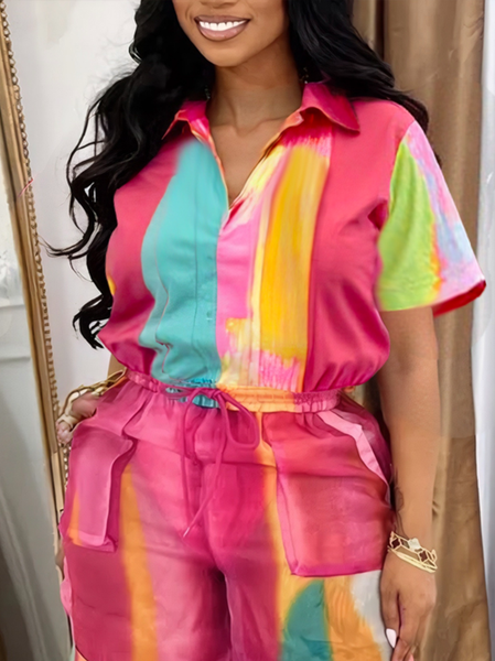

Casual Color Block Printing Shirt, As picture, Blouses and Shirts