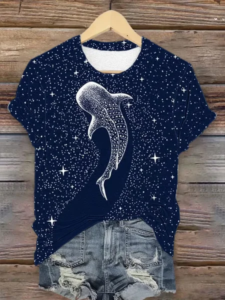 

Women's Whale Starry Sky Art Print Short Sleeve T-Shirt, As picture, T-shirts